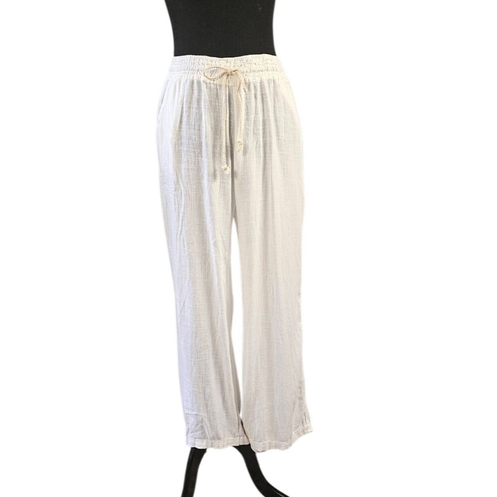 Angel Kiss Linen Blend Wide Leg Pants Beige Drawstring Resort XL